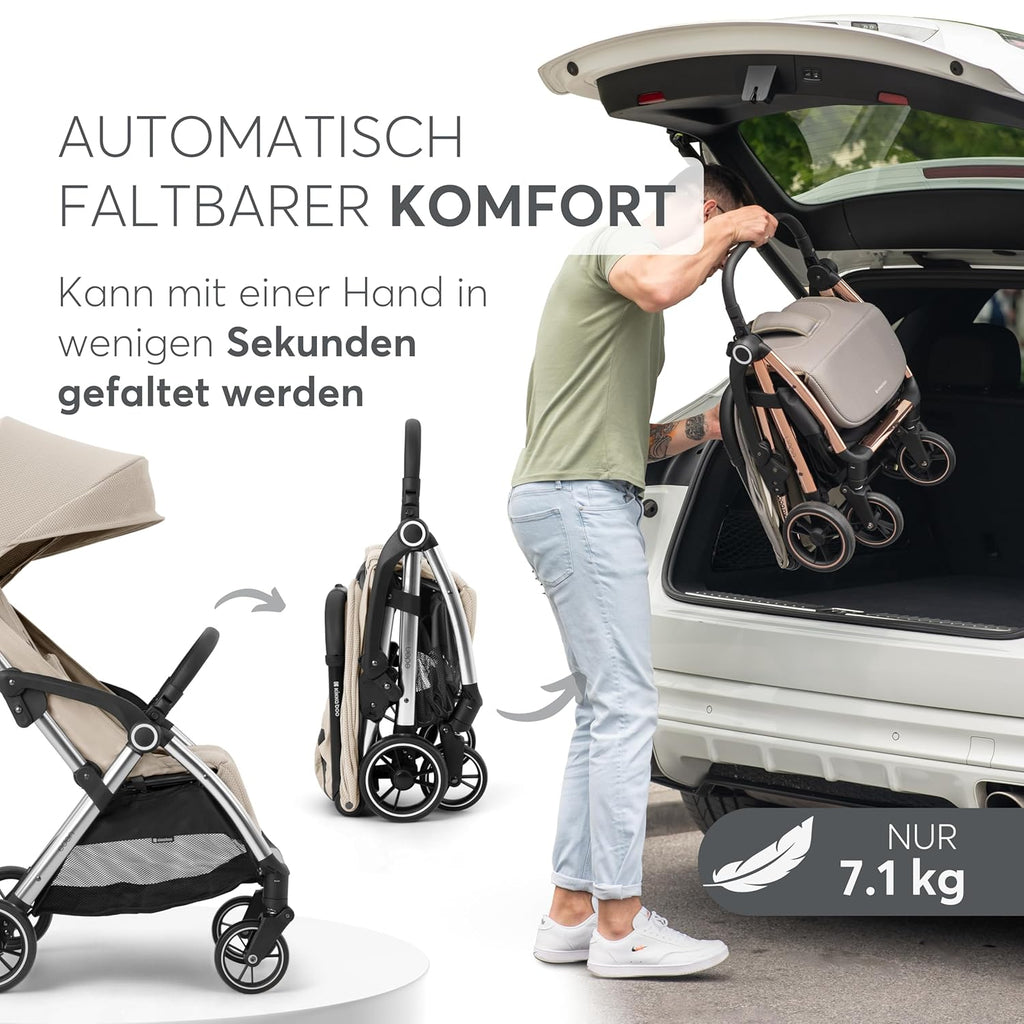 KikkaBoo EDEN Passeggino, passeggino fino a 22 kg, chiusura automatica, posizione reclinata, ultraleggero, compatto, nero