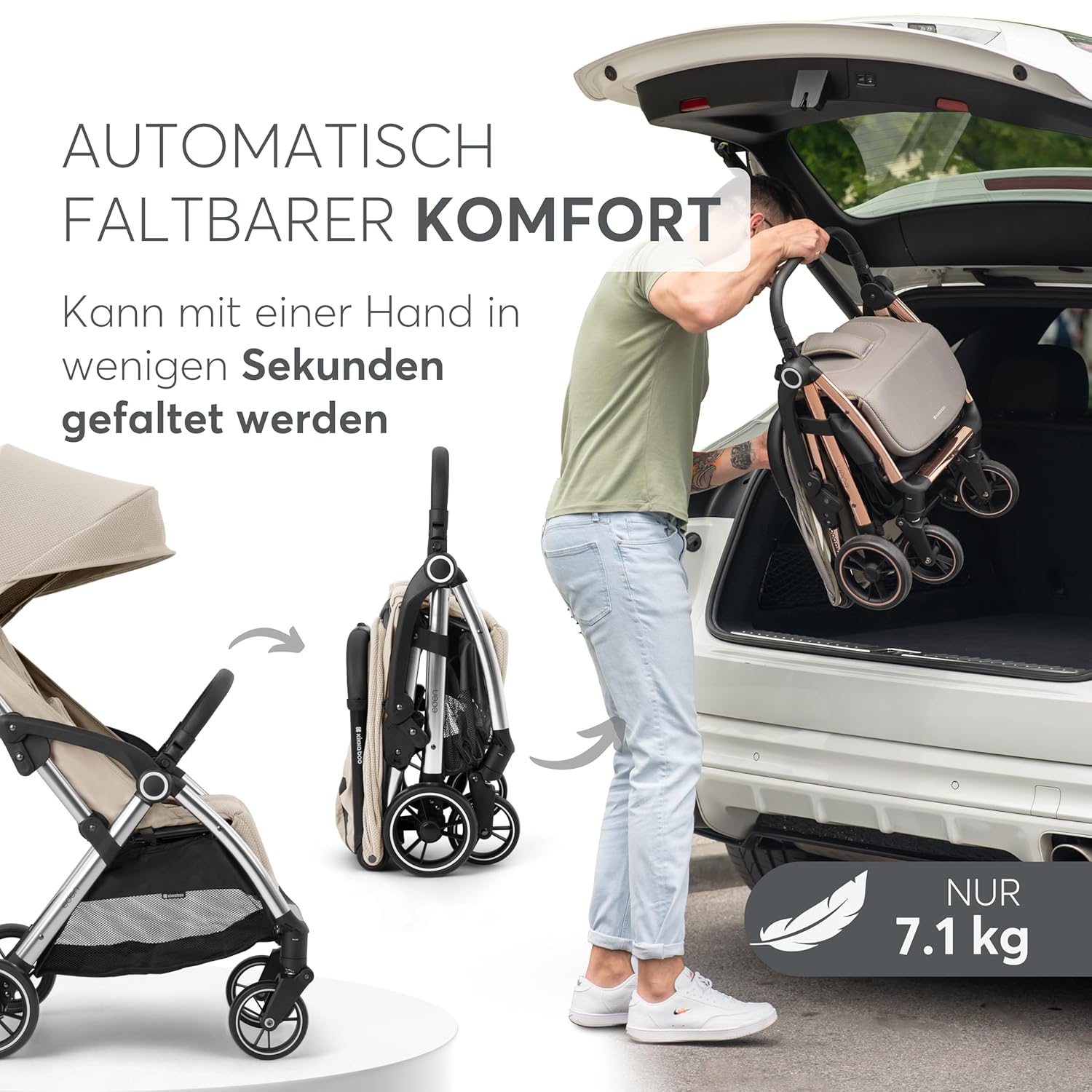 KikkaBoo EDEN Passeggino, passeggino fino a 22 kg, chiusura automatica, posizione reclinata, ultraleggero, compatto, nero