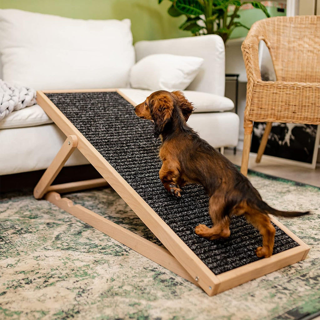 Holtaz Rampa per Cani Rampa per Gatti Scaletta per Cani per Letto o Divano Pieghevole in Legno Petwalk Scala per Cani Rampa di Carico per Animali Domestici con Inserto Antiscivolo Naturale