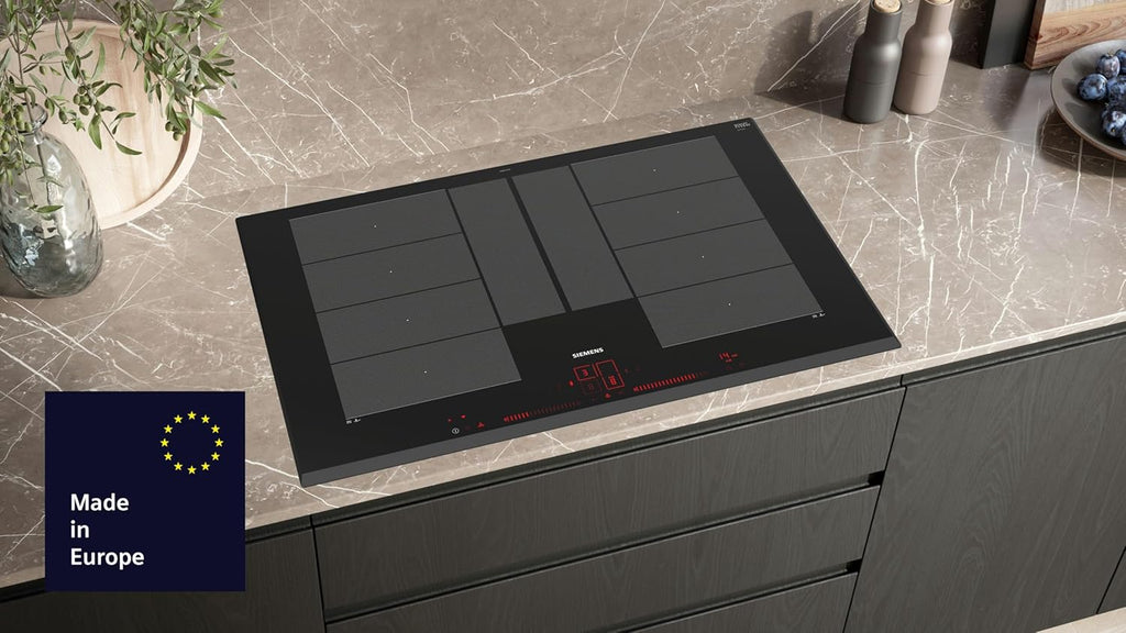 Siemens EX851LYV5E, iQ700, piano cottura a induzione intelligente 80 cm, autonomo, senza cornice, Touch & Slide, varioInduktion Plus, flexZone intelligenti, Bratsensor Plus, sistema cookConnect, Nero