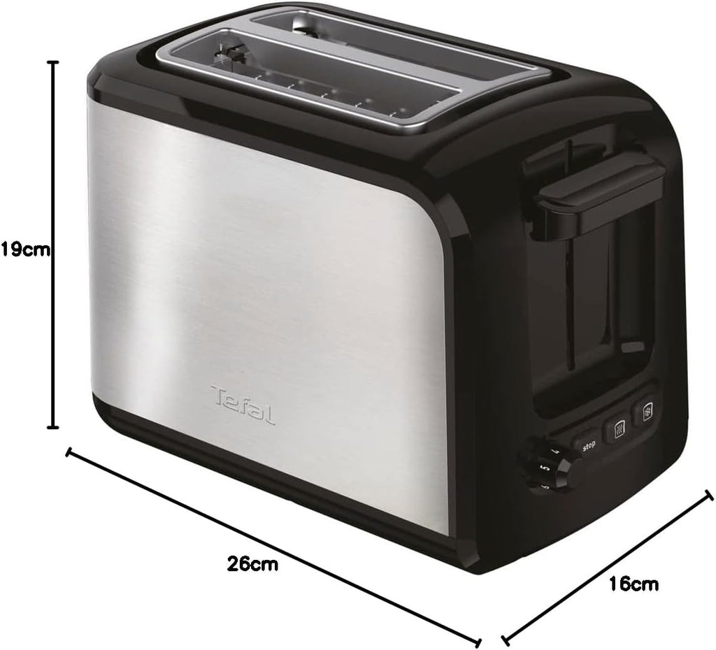 Tefal Express TT410D 2-Scheiben-Toaster, Schwarz, Edelstahl, 2 Scheiben, 850 W, 160 mm & Ultracompact Sandwichmaker SM1552 | für dreieckige Sandwichtoasts | 700W | 26.5 x 12 x 26 cm, Edelstahl/Schwarz