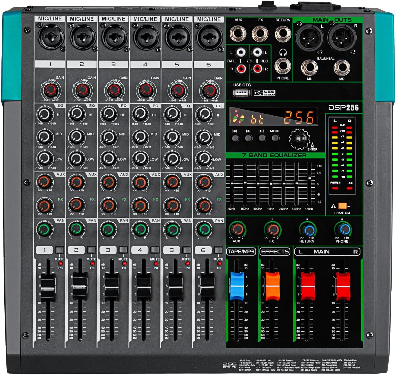 Depusheng PA12 Mixer DJ Professionale a 12 Canali con 256 Effetti DSP, Ingresso Bluetooth, Lettore USB, Alimentazione Phantom 48V
