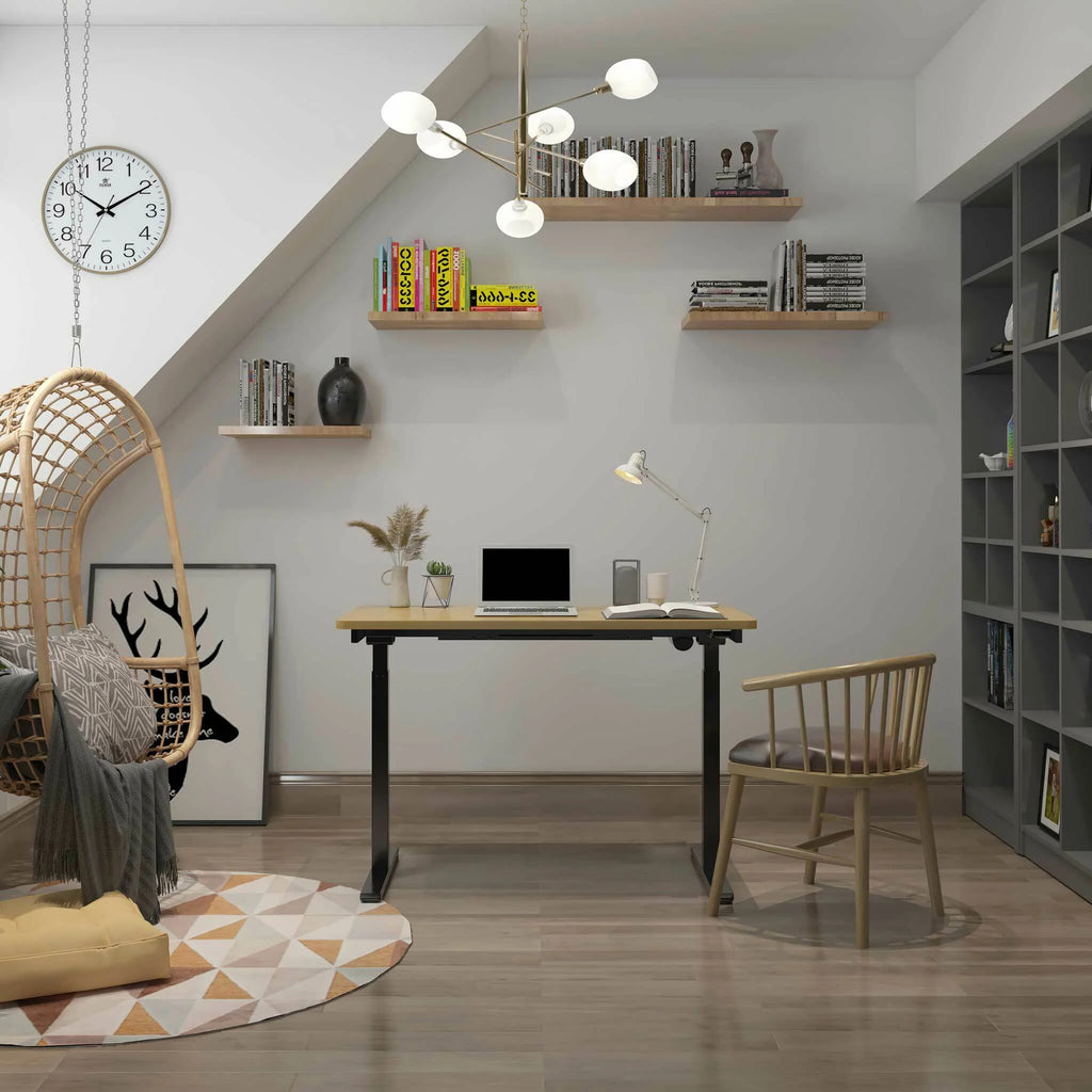 Lykke Scrivania Elettrica Regolabile in Altezza M100, nero/rovere, 120 x 60 cm