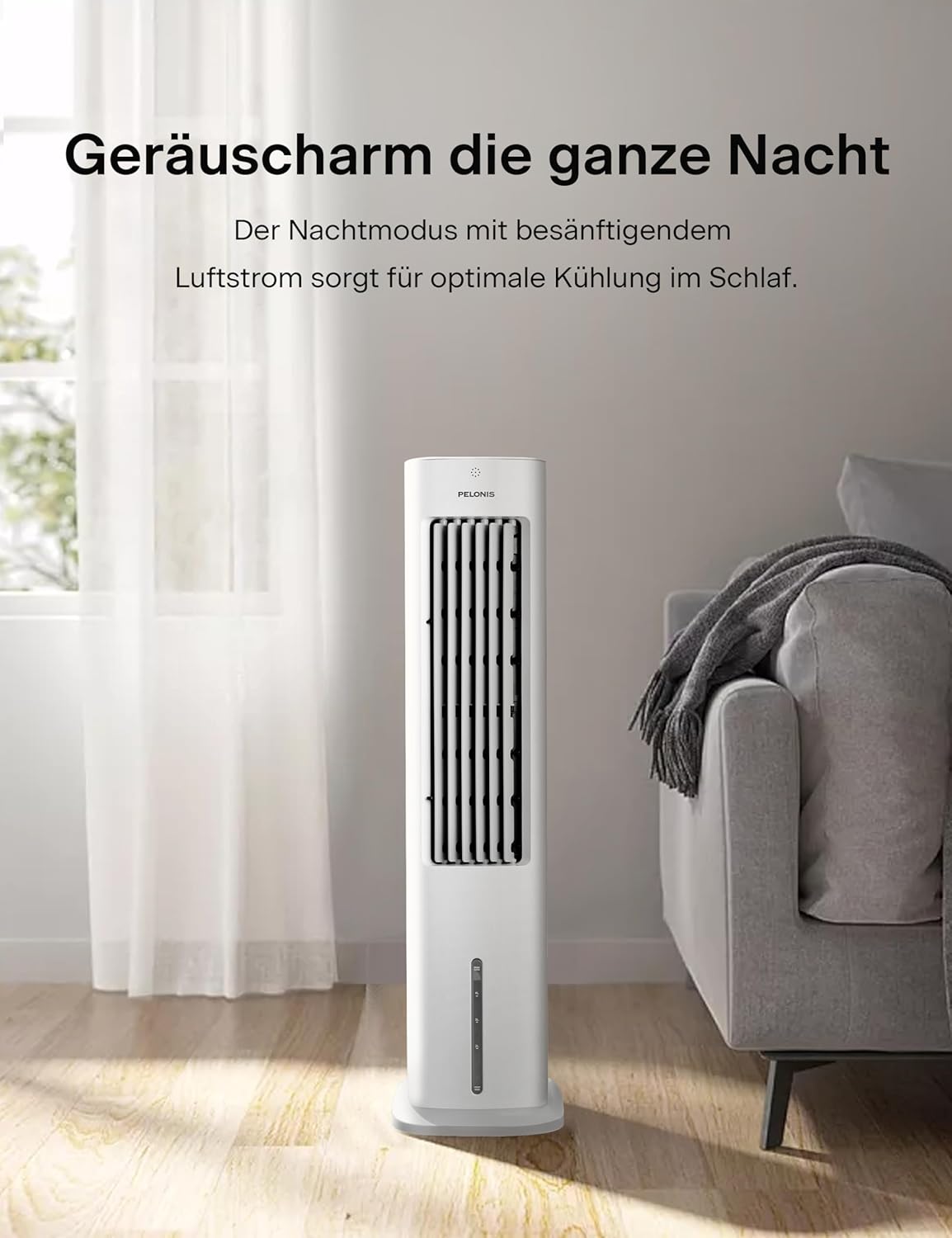 PELONIS Raffrescatore Evaporativo, Condizionatore Portatile, Ventilatore con Raffreddamento ad Acqua 5L, Umidificatore con Telecomando, 355m³/h Climatizzatore Senza Tubo di Scarico