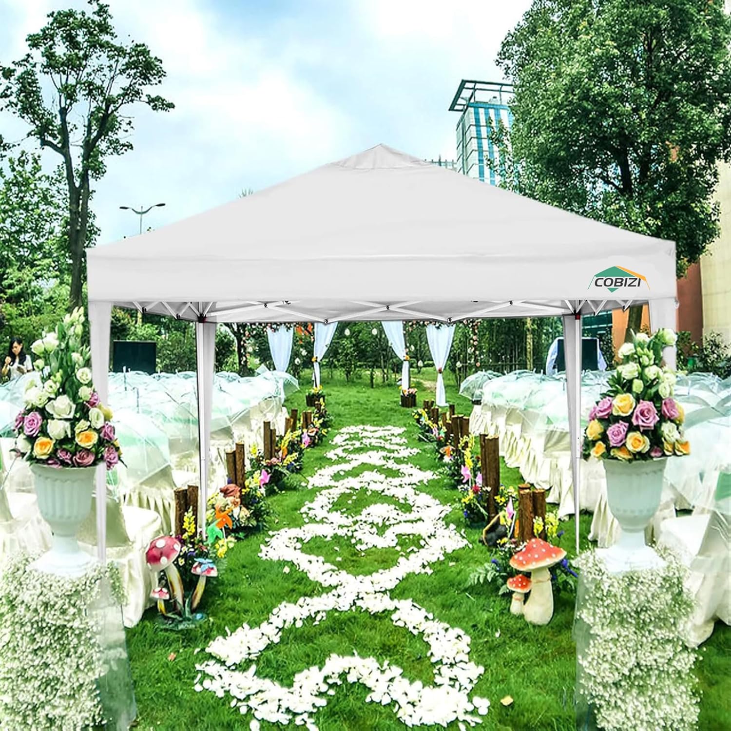COBIZI Gazebo Pieghevole 3x6 Impermeabile Stabile con 6 Pareti Laterali, Tenda a Padiglione con Tetto a Punta, 3 Altezze Regolabili, Protezione UV, Borsa per Il Trasporto, Picchetti, Corde per Giardino, Matrimoni, Mercati, Eventi all'Aperto