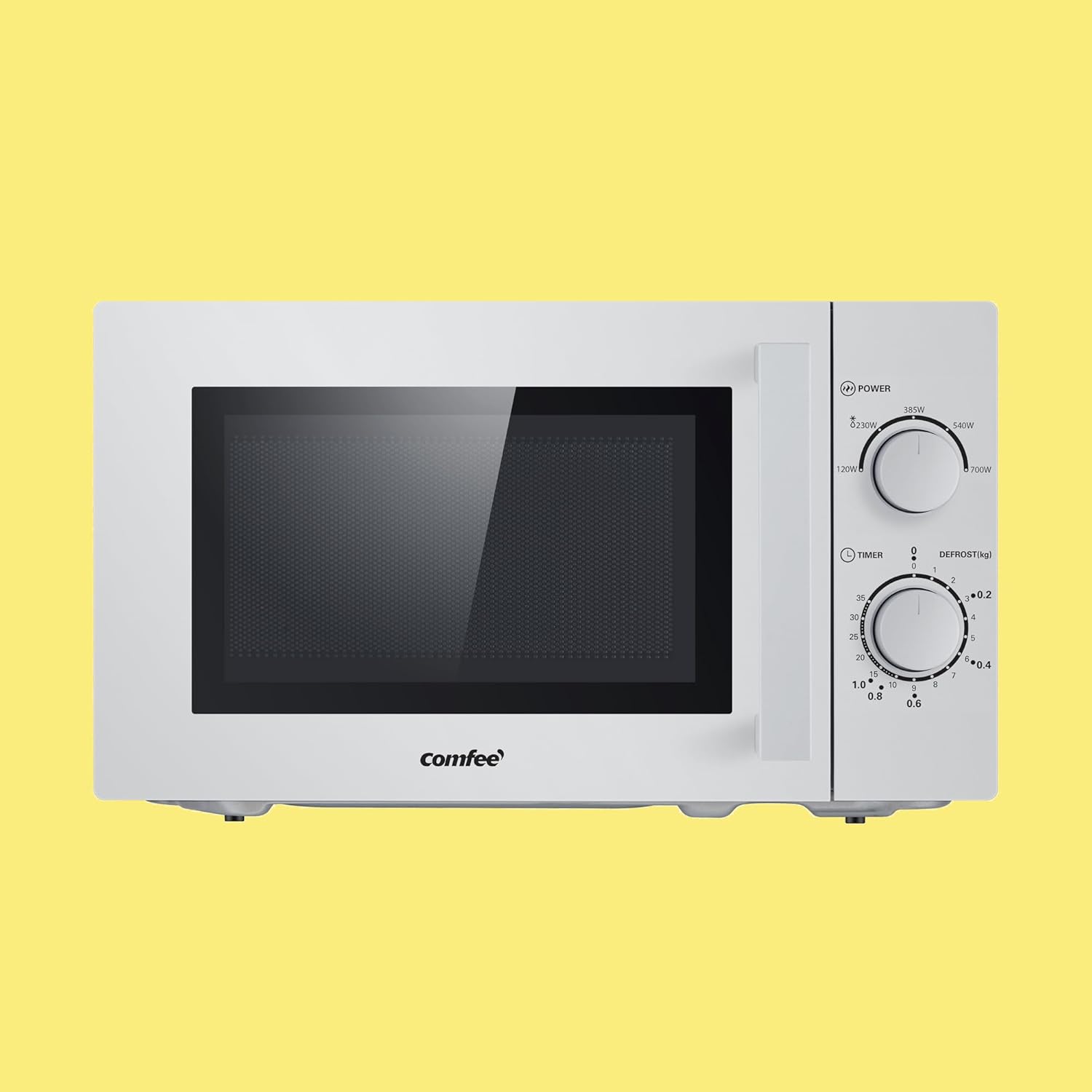 Comfee CMSN 20 wh Microonde/Solo microonde con 5 livelli di potenza/Illuminazione interna/Funzione di scongelamento facile/Piatto girevole a 360°/Due manopole rotanti/20L/700W/Bianco, Meccanico