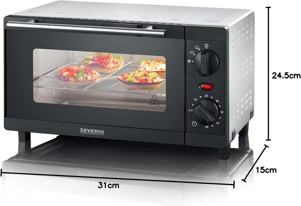 SEVERIN TO 2052 Forno tostapane (800 W, incl. griglia e teglia da forno, 9 L) argento/nero e 2287-000 Tostapane automatico, incl. supporto per panini, 2 fessure, 700 W, AT 2287, nero