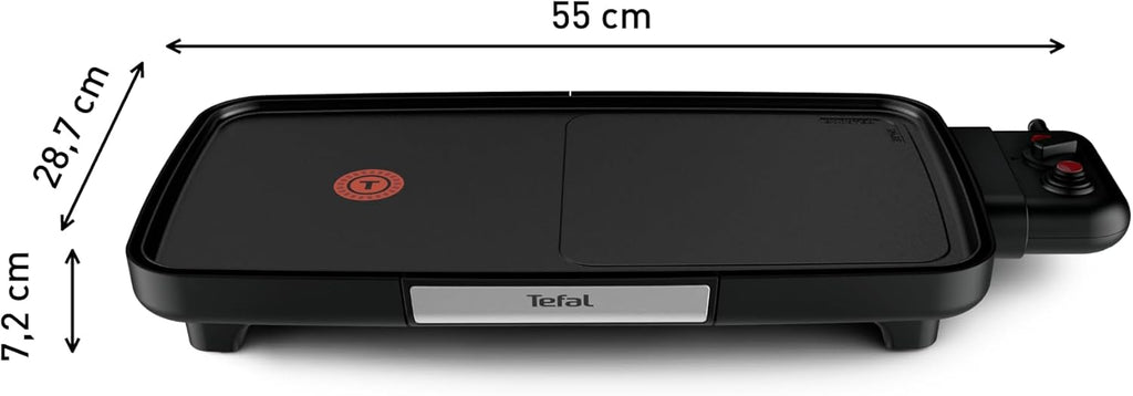 Tefal Maxi Plancha Elektro-Tischgrill CB690D, Extra groß, Antihaft Teppanyaki Platte, Leichte Reinigung, Innen und außen nutzbar, Inkl. abnehmbarem Windschutz + Spatel, 2300W, Schwarz/Silber