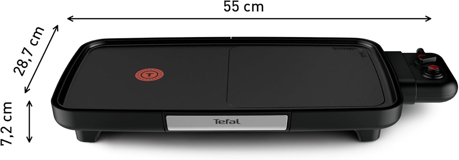 Tefal Maxi Plancha Elektro-Tischgrill CB690D, Extra groß, Antihaft Teppanyaki Platte, Leichte Reinigung, Innen und außen nutzbar, Inkl. abnehmbarem Windschutz + Spatel, 2300W, Schwarz/Silber