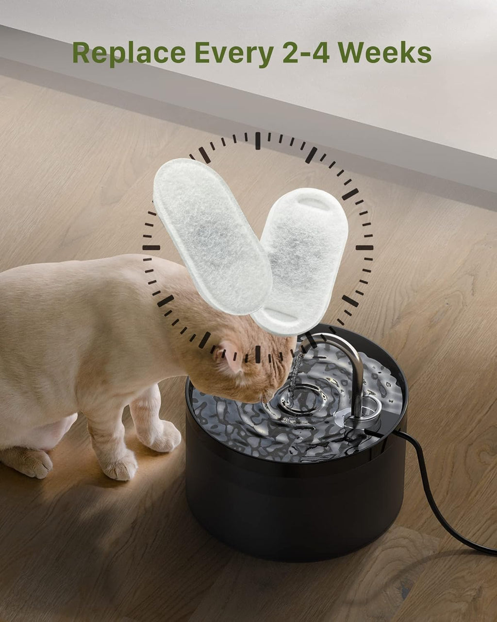 GIOTOHUN Fontana per Gatti a Forma di Rubinetto, 3.2L Fontana d'Acqua per Gatti, Pompa dell'Acqua Super Silenziosa, Filtra i Peli, Facile Smontaggio, 6 Filtri + 3 Filtri in Schiuma