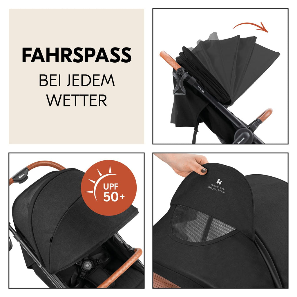 Hauck Uptown Passeggino Melange Rose – Passeggino per ogni terreno, seduta extra large, posizione nanna, ruote in gomma, sospensioni, compatto e facile da piegare, con parapioggia