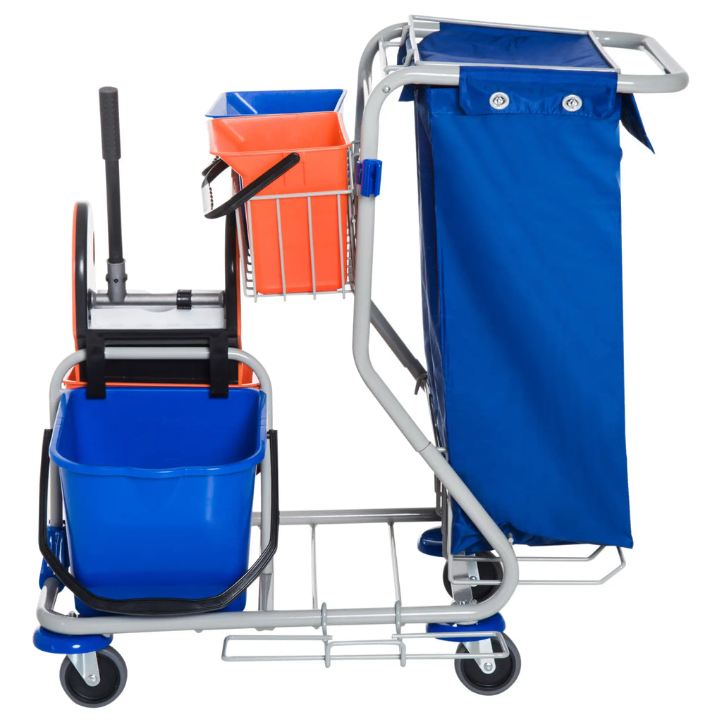 HOMCOM Reinigungswagen Putzwagen 4 Eimer Mopp-Presse Abfallsack