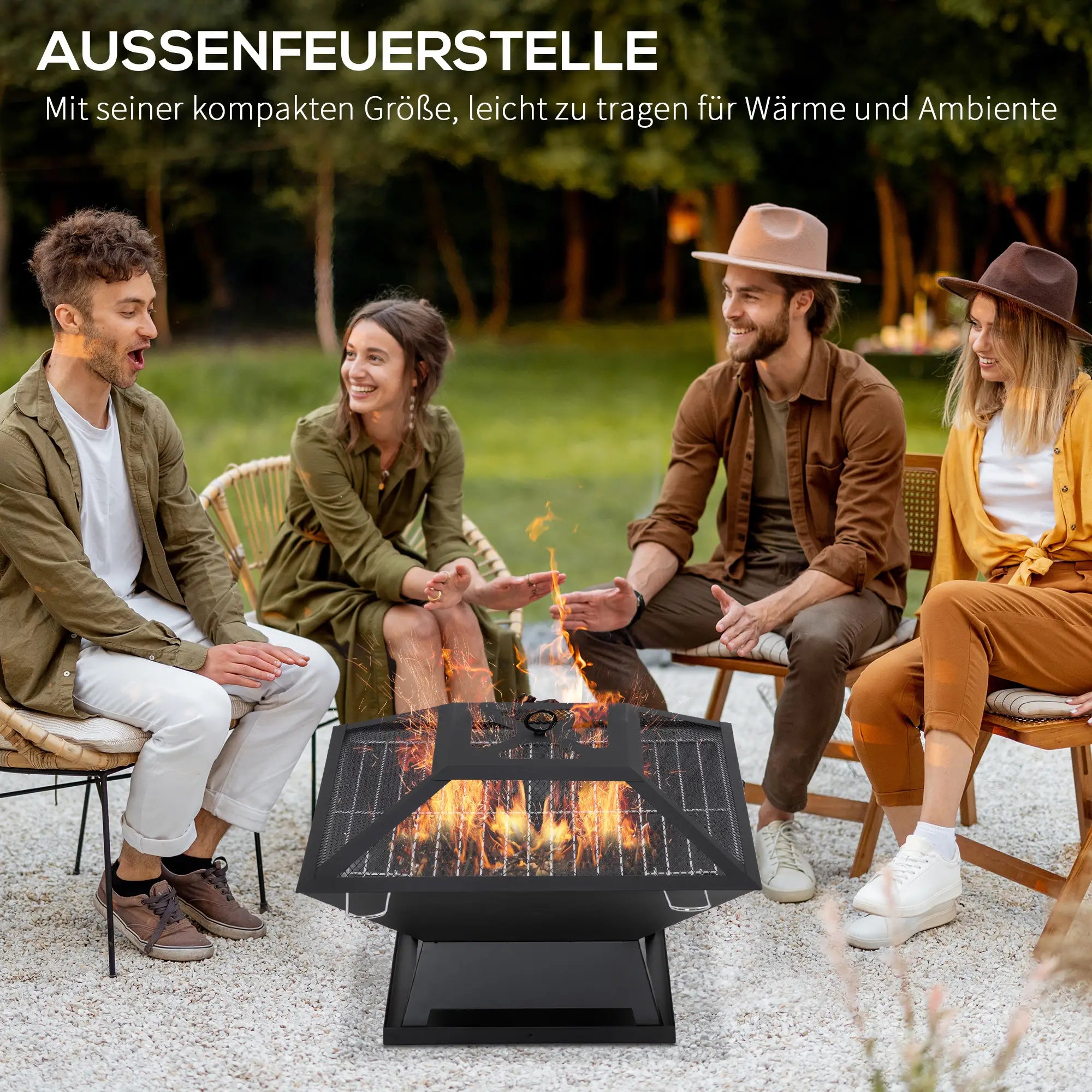 Outsunny Braciere con Griglia 2 in 1 e Parascintille da Esterno