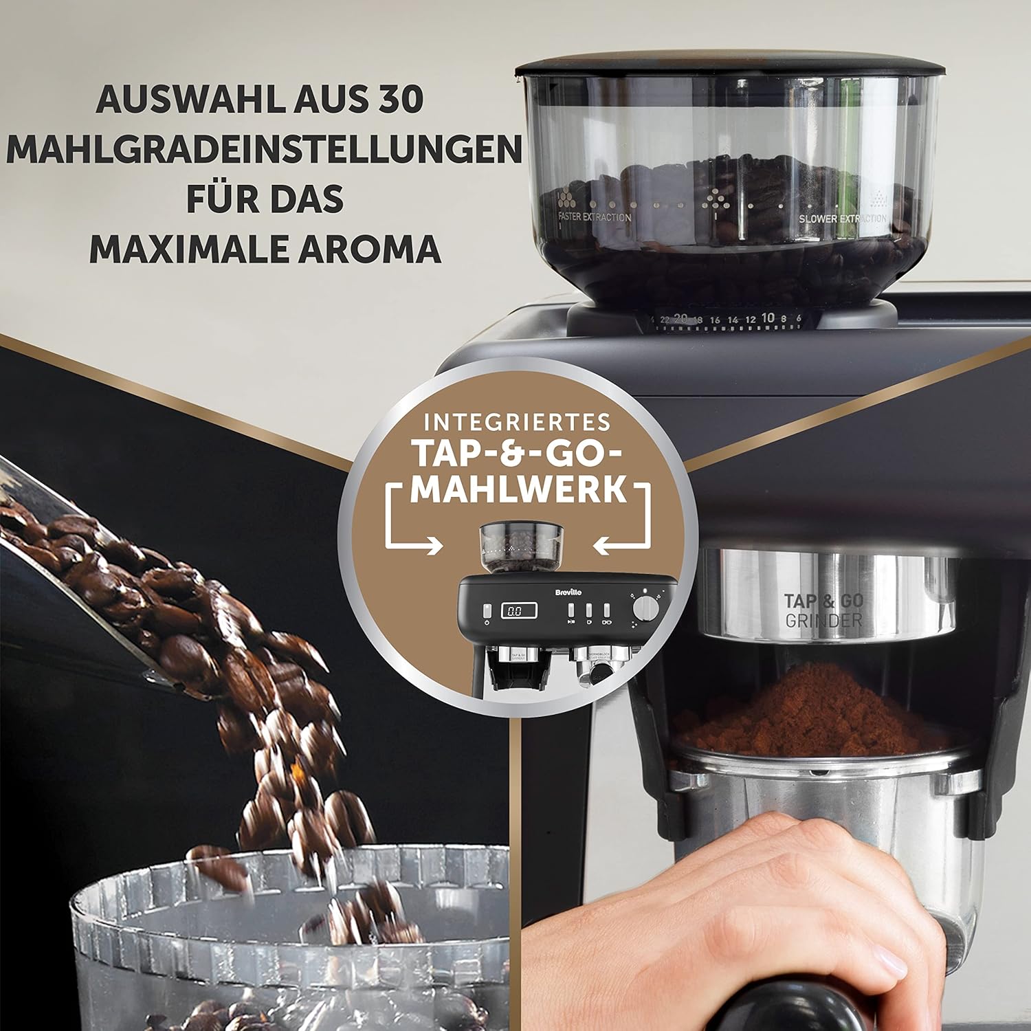 Breville Barista Max Macchina da caffè con braccio per espresso | Macchina da caffè espresso con macinacaffè integrato e montalatte | Serbatoio dell'acqua da 2,8 l | Pompa italiana da 15 bar | Acciaio inossidabile [VCF126X]