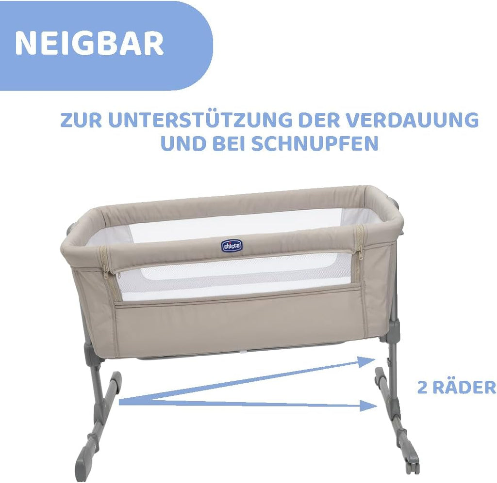 Chicco Next2Me Essential Lettino fianco letto per neonati, Sostenibile, Compatibile con diversi letti, Regolabile in altezza, Inclinabile, Buona circolazione dell'aria, Materasso e borsa inclusi, 0-6 mesi