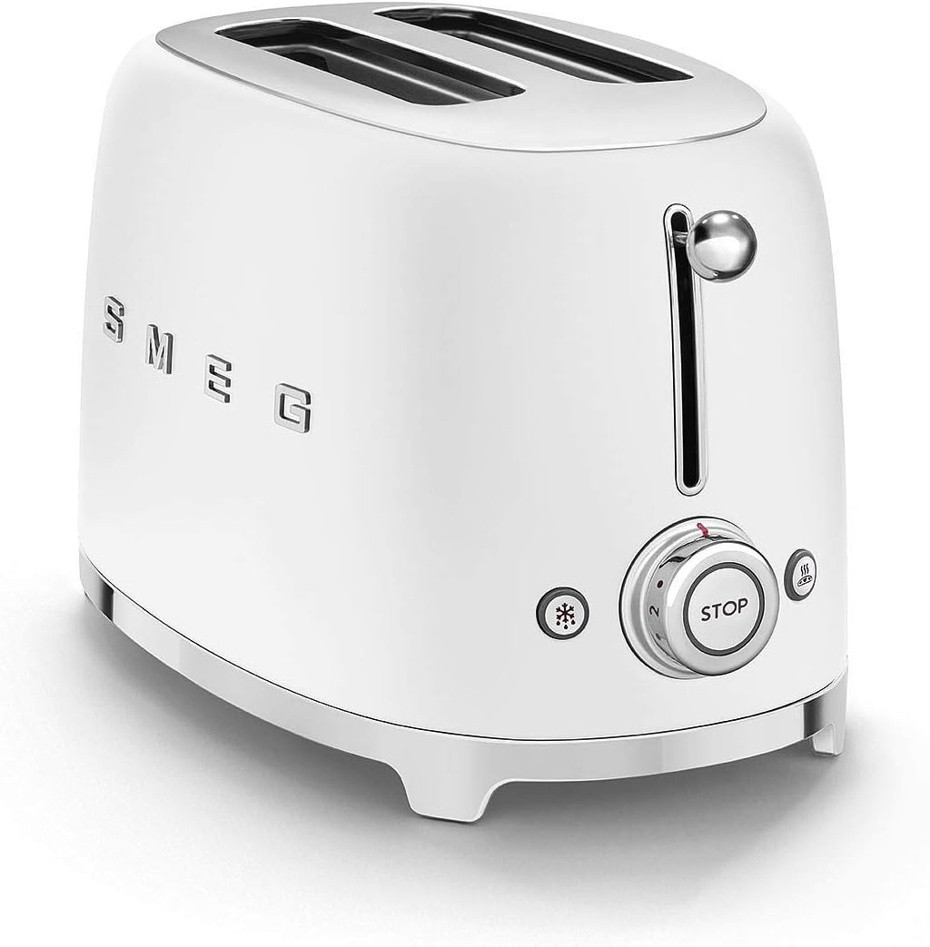Smeg, 2x2 TSF01CREU - Tostapane, 2 scomparti per 2 fette, 6 livelli di doratura, funzione riscaldamento, funzione scongelamento e bagel, vassoio raccoglibriciole, 950W, Crema