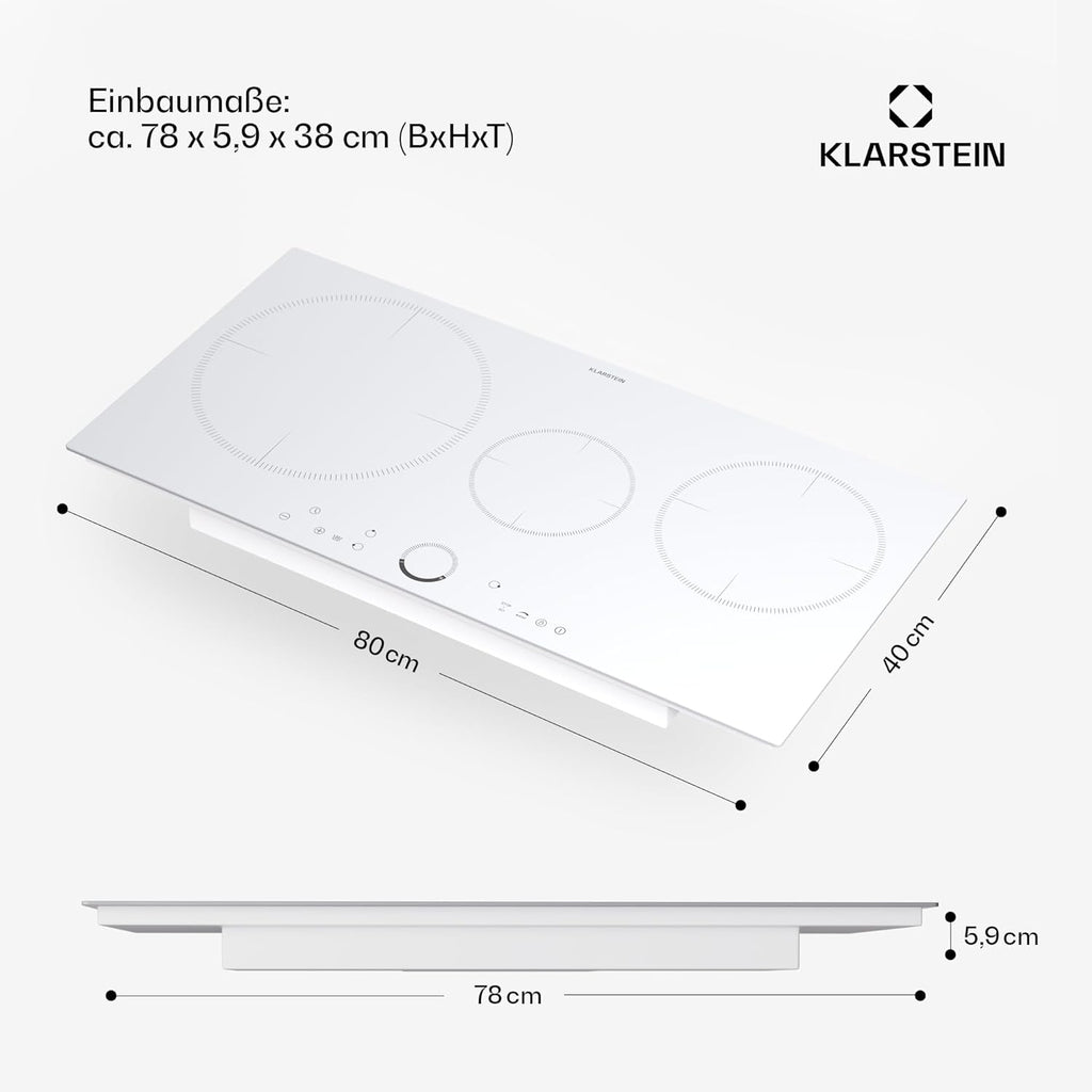 Klarstein Piano Cottura a Induzione, Piano Cottura in Vetroceramica, con 4 Piastre, Incasso con Display Touch, Display Digitale e Funzione Timer, Riscaldamento Veloce, 7000 Watt