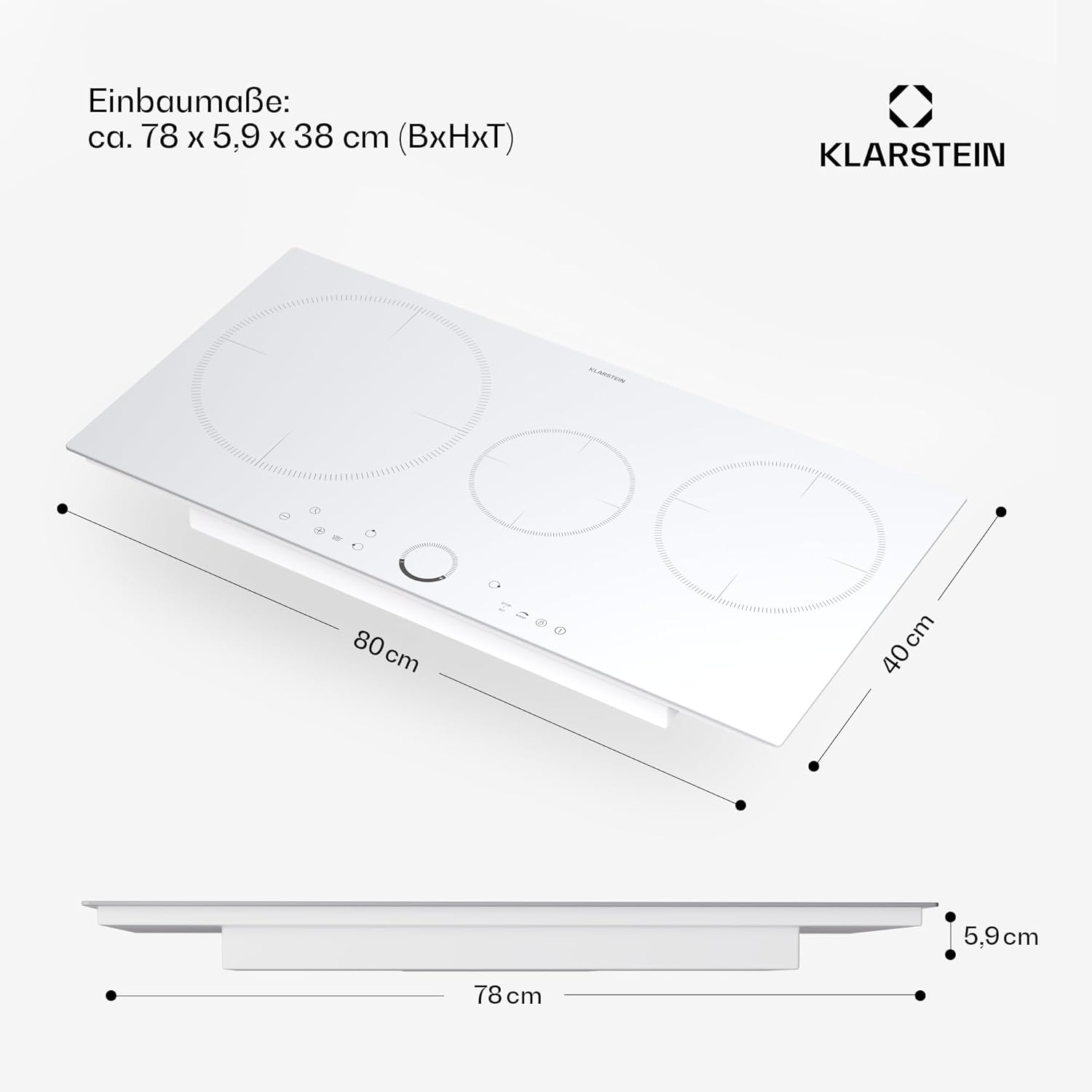 Klarstein Piano Cottura a Induzione, Piano Cottura in Vetroceramica, con 4 Piastre, Incasso con Display Touch, Display Digitale e Funzione Timer, Riscaldamento Veloce, 7000 Watt