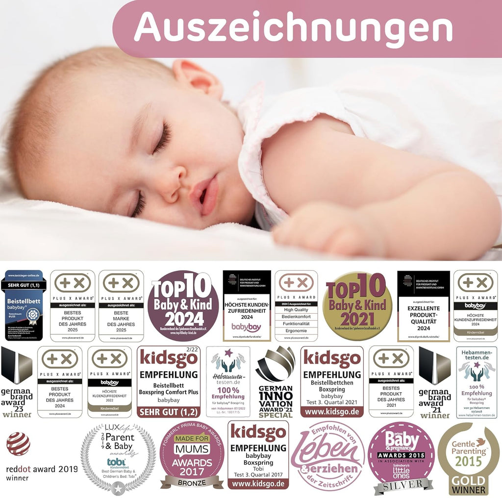 babybay Original Lettino da affiancare in massello di faggio / compatto e trasformabile / Lettino per bambini regolabile in altezza senza livelli preimpostati ed ecologico / Lettino evolutivo (laccato bianco) / inclusa Matratze