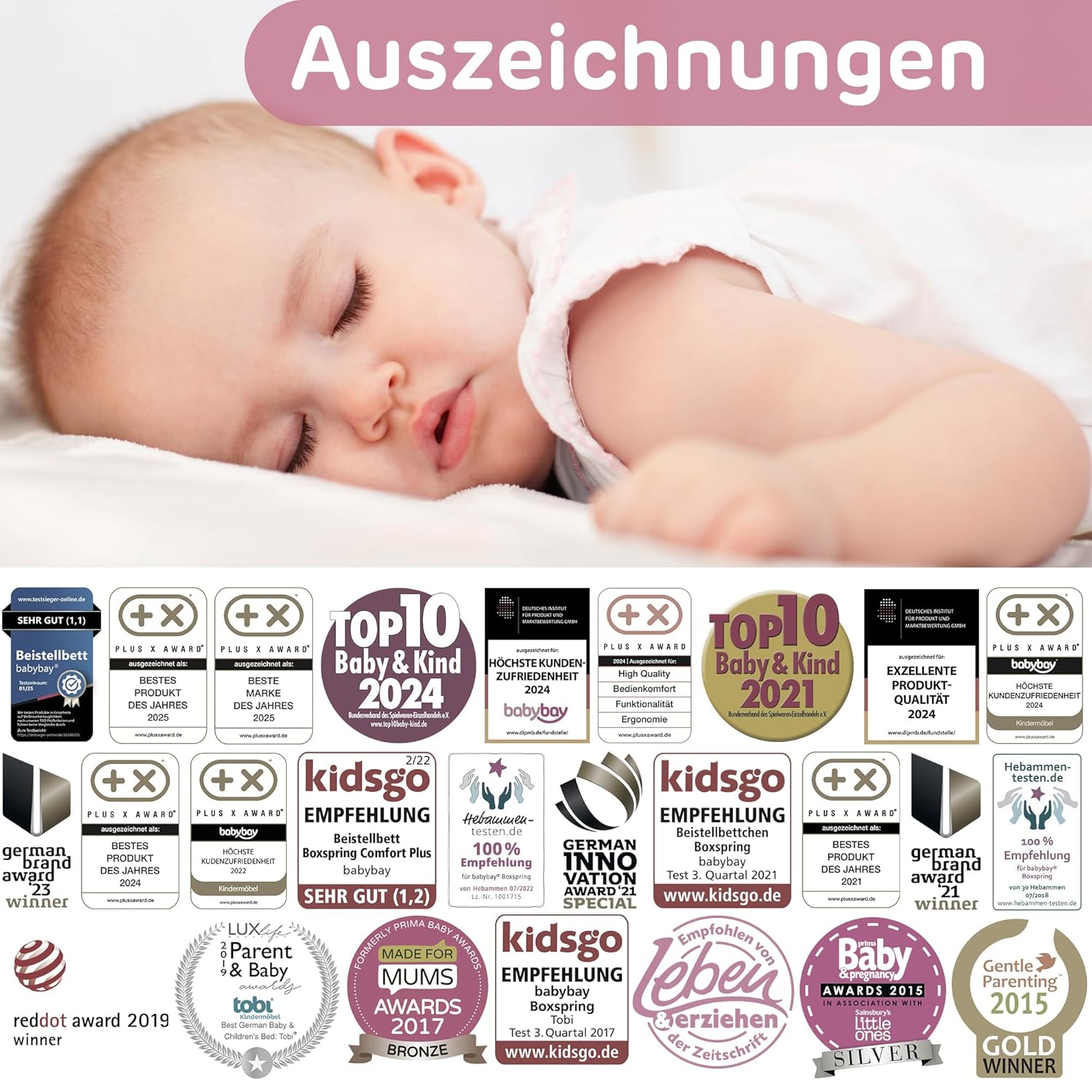 babybay Original Lettino da affiancare in massello di faggio / compatto e trasformabile / Lettino per bambini regolabile in altezza senza livelli preimpostati ed ecologico / Lettino evolutivo (laccato bianco) / inclusa Matratze