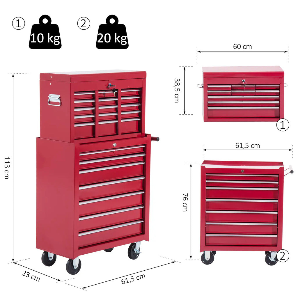 Carrello Portautensili da Officina HOMCOM con 16 Cassetti e Ruote Bloccabili