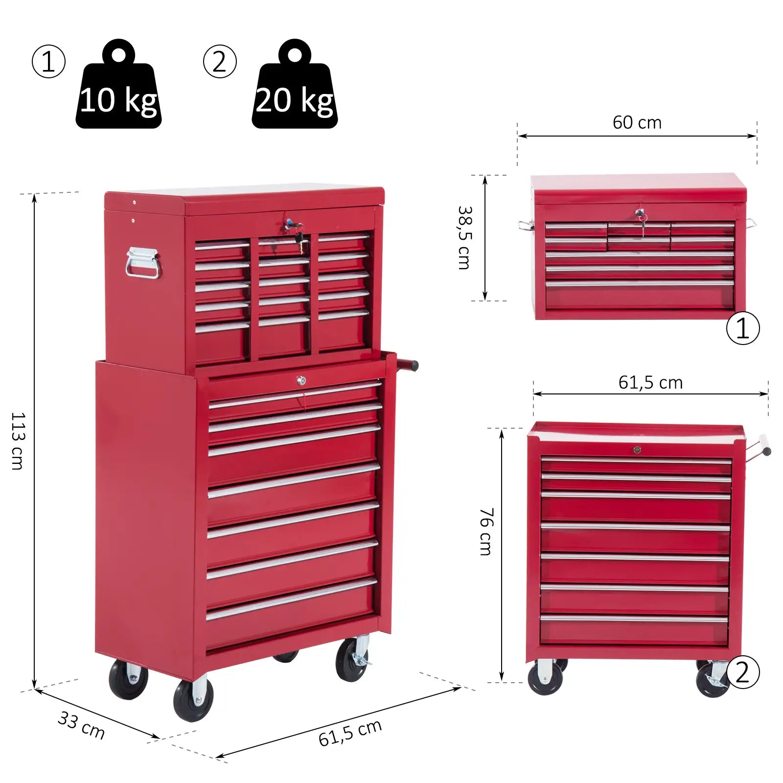 Carrello Portautensili da Officina HOMCOM con 16 Cassetti e Ruote Bloccabili