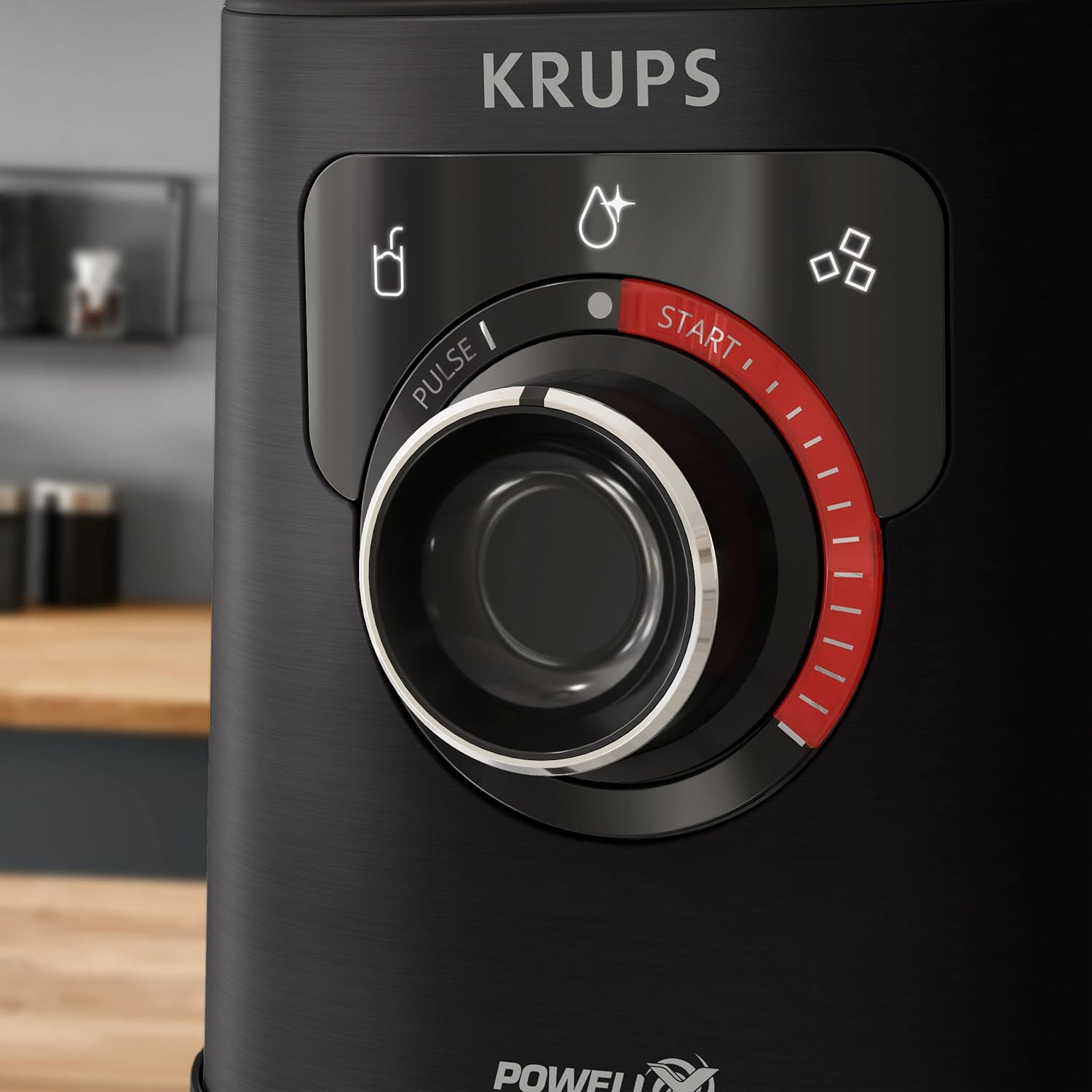 Krups KB403D Perfectmix + Hochleistungsstandmixer, 1.200W, 28.000 UpM, 2L Glasbehälter, 3 voreingestellte Programme, Powelix- Technologie, Edelstahl/Dunkelgrau