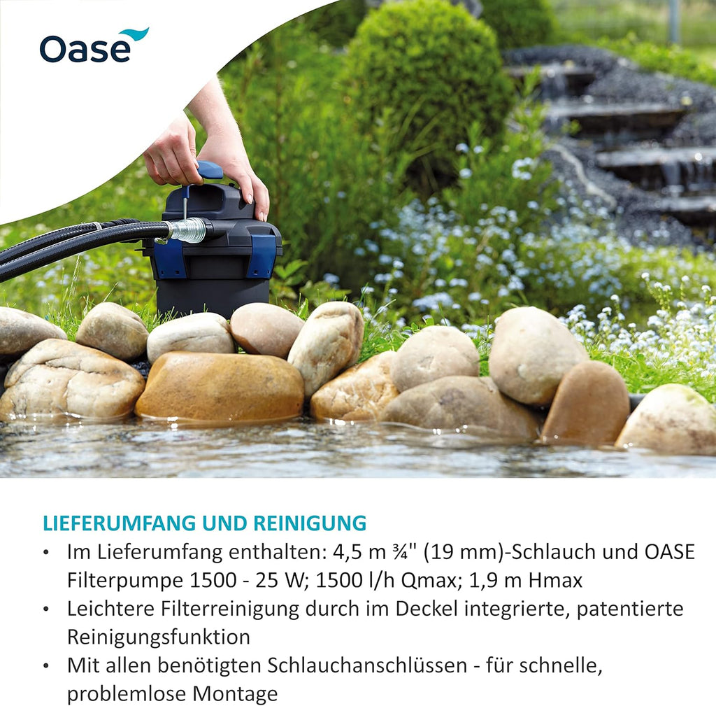 OASE 50499 Filtro a pressione BioPress Set 4000, Set filtro per laghetto per una rapida ed efficace eliminazione delle alghe, Set completo con pompa filtro e chiarificatore UVC
