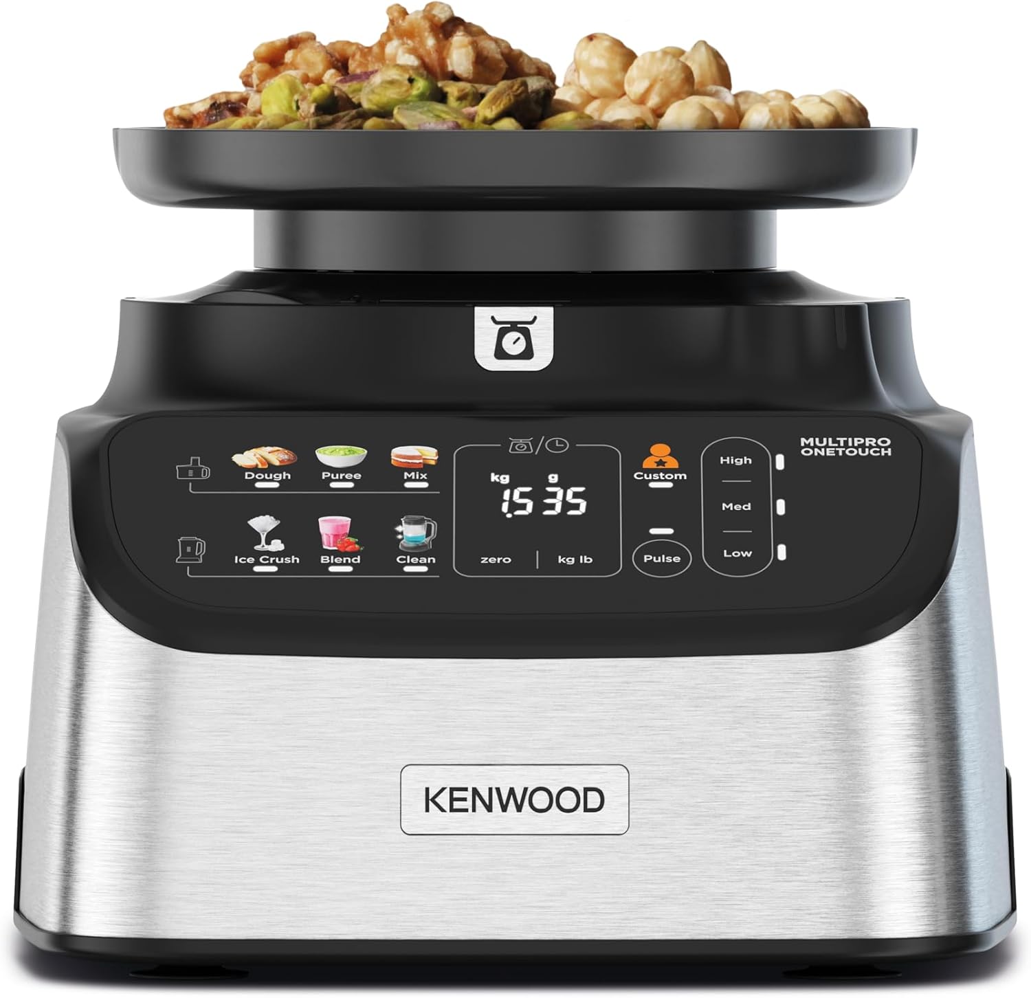 Kenwood MultiPro OneTouch FDM73.480SS – 2-in-1 Kompakt-Küchenmaschine & Mixer, 6 Zubehörteile, 6 Automatikprogramme, Variable Geschwindigkeit & Pulse-Funktion, Integrierte Waage, 1000 W, Silber