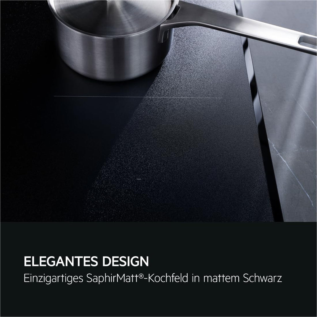 AEG piano cottura a induzione autonomo 80cm con cappa integrata / Prodotto in Germania / 4 zone cottura Flexi con funzione Bridge (combinazione di 2 zone) / Funzione automatica della cappa / Filtro a carbone attivo / COLI84COXB