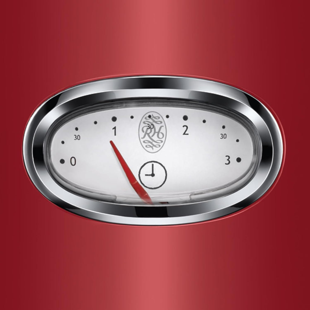 Russell Hobbs Tostapane [a 2 Fette] Retro Acciaio Inossidabile Rosso (Display Countdown in design retrò, incluso accessorio per panini, 6 livelli di doratura + funzione scongelamento e riscaldamento, 1300W) Vintage 21680-56