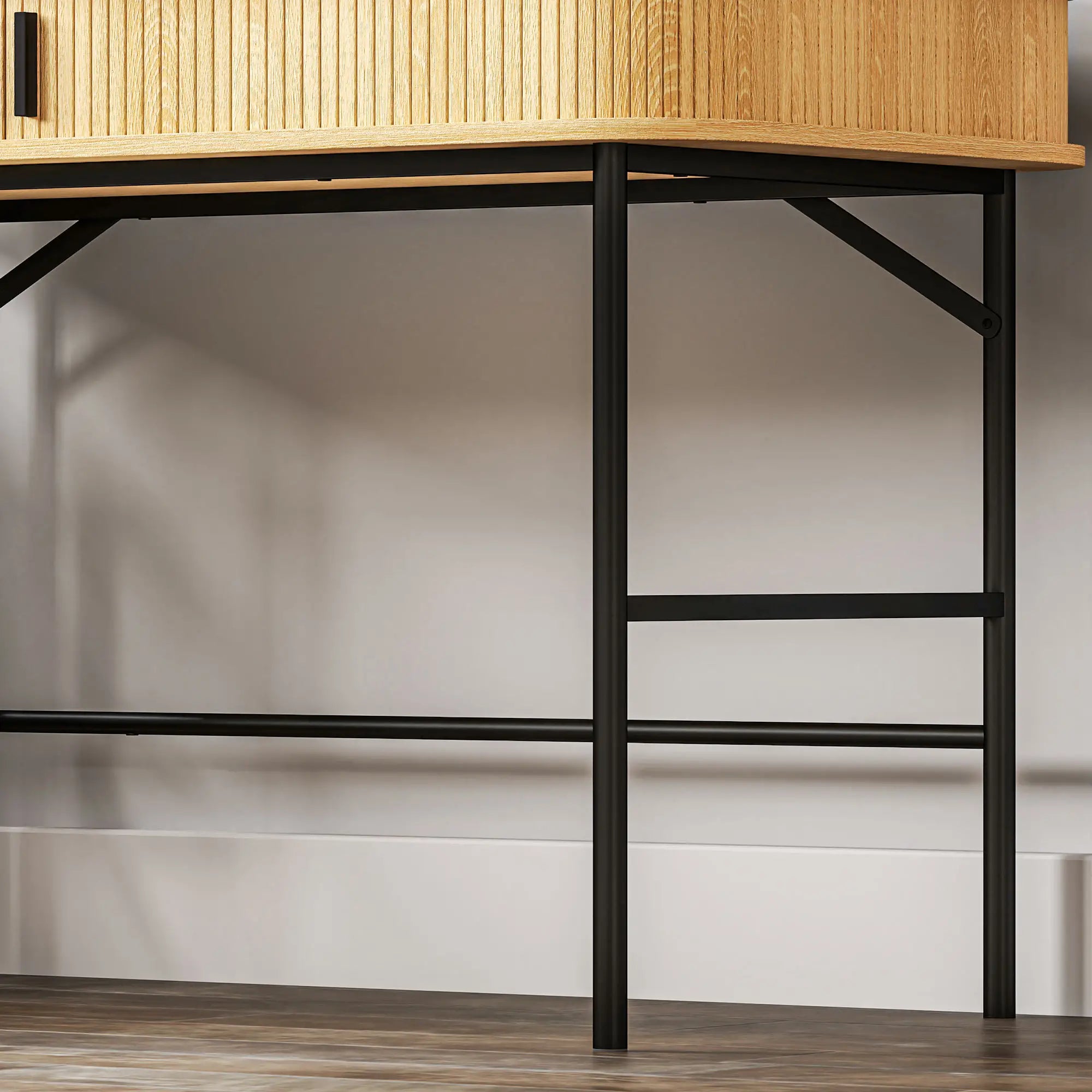 HOMCOM Scrivania con Vano Contenitore Decorazione a Lamelle Rovere