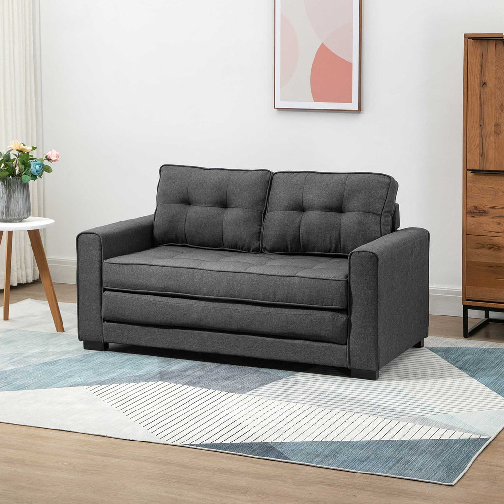 HOMCOM Divano Letto 2 Posti Estraibile in Legno Massello con Molle Grigio