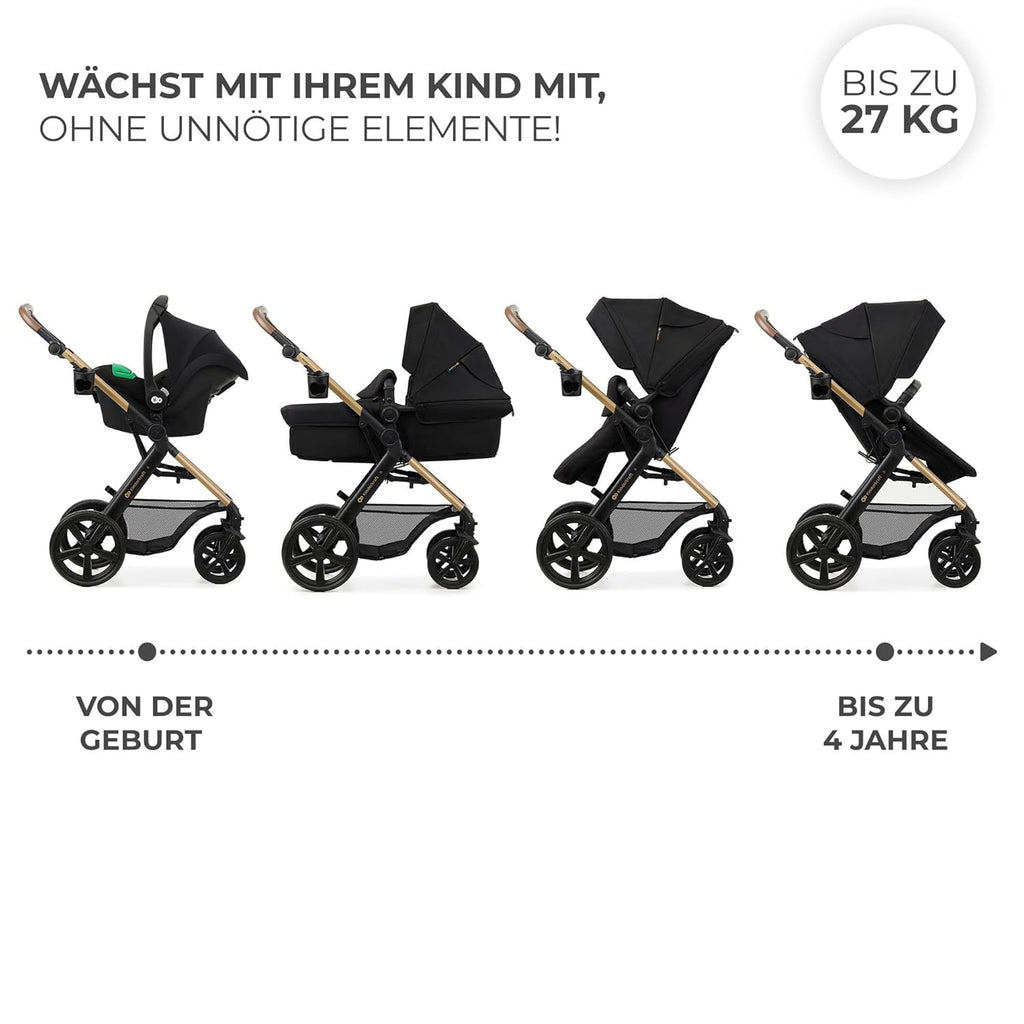 Kinderkraft MOOV2 AIR Passeggino 3 in 1 Set Passeggino fino a 26 kg con seggiolino auto I-SIZE 40-75 cm, funzione passeggino, schienale reclinabile, ampia capottina estensibile, ruote gonfiabili, nero