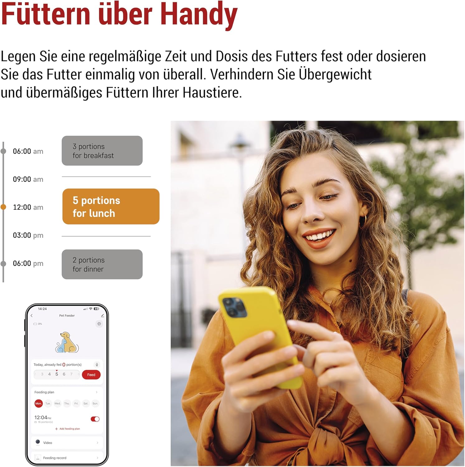 EMOS - GoSmart Futterautomat 6 l mit Kamera - WLAN Pet Care Futterspender mit App - Trockenfutter Automat für Katze & Hund mit Zeitplan, Sprachaufzeichnung, Dosierung 1–12 Mahlzeiten pro Tag - Schwarz