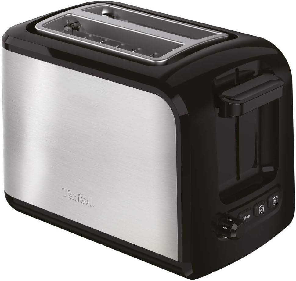 Tefal Express TT410D 2-Scheiben-Toaster, Schwarz, Edelstahl, 2 Scheiben, 850 W, 160 mm & Ultracompact Sandwichmaker SM1552 | für dreieckige Sandwichtoasts | 700W | 26.5 x 12 x 26 cm, Edelstahl/Schwarz