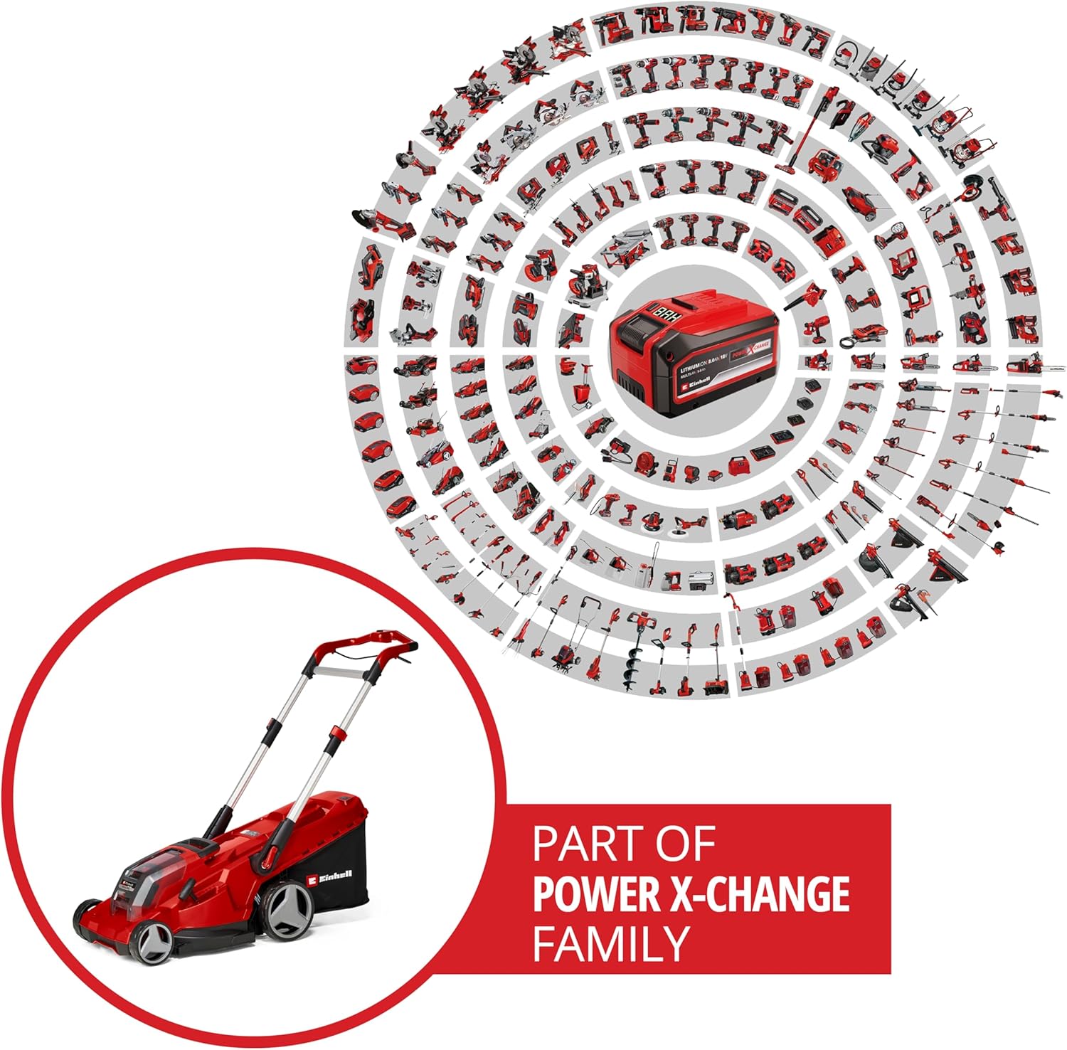 Einhell Rasaerba a batteria RASARRO 36/38 Kit Power X-Change (36 V, 38 cm larghezza taglio, 450 m, senza spazzole, funzione mulching, sacco di raccolta 45L, incl. 2 batterie da 4,0 Ah + caricatore doppio)