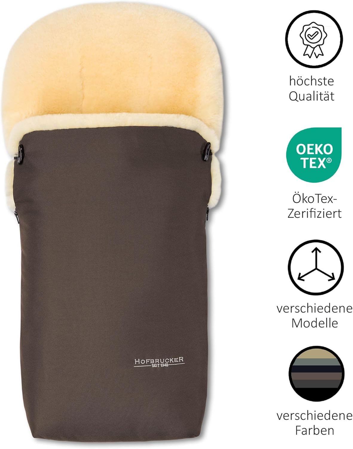 Sacco passeggino in agnello Hofbrucker Putzi, per passeggino/carrozzina, sacco termico invernale antivento e idrorepellente/sacco scaldapiedi imbottito con parte superiore rimovibile/in vera pelliccia di agnello/Prodotto in Germania