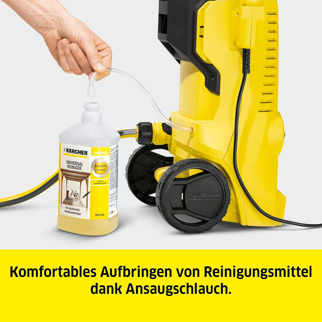 Idropulitrice Kärcher K Mini, leggera e compatta, pressione: max. 110 bar, portata: 360 l/h, superficie: 20 m²/h, peso: 3,93 kg, pistola ad alta pressione, ugello rotante mangia-sporco, lancia, filtro dell'acqua, nero, giallo