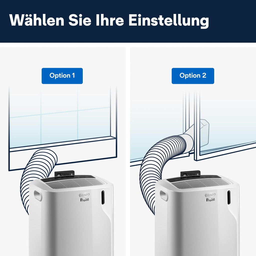 De'Longhi Pinguino PAC EM82, Condizionatore Portatile per ambienti fino a 80 m, 9.400 BTU, 2,4 kW, 63 dB, Funzione Deumidificatore, Classe Energetica A, Timer 24h, Bianco