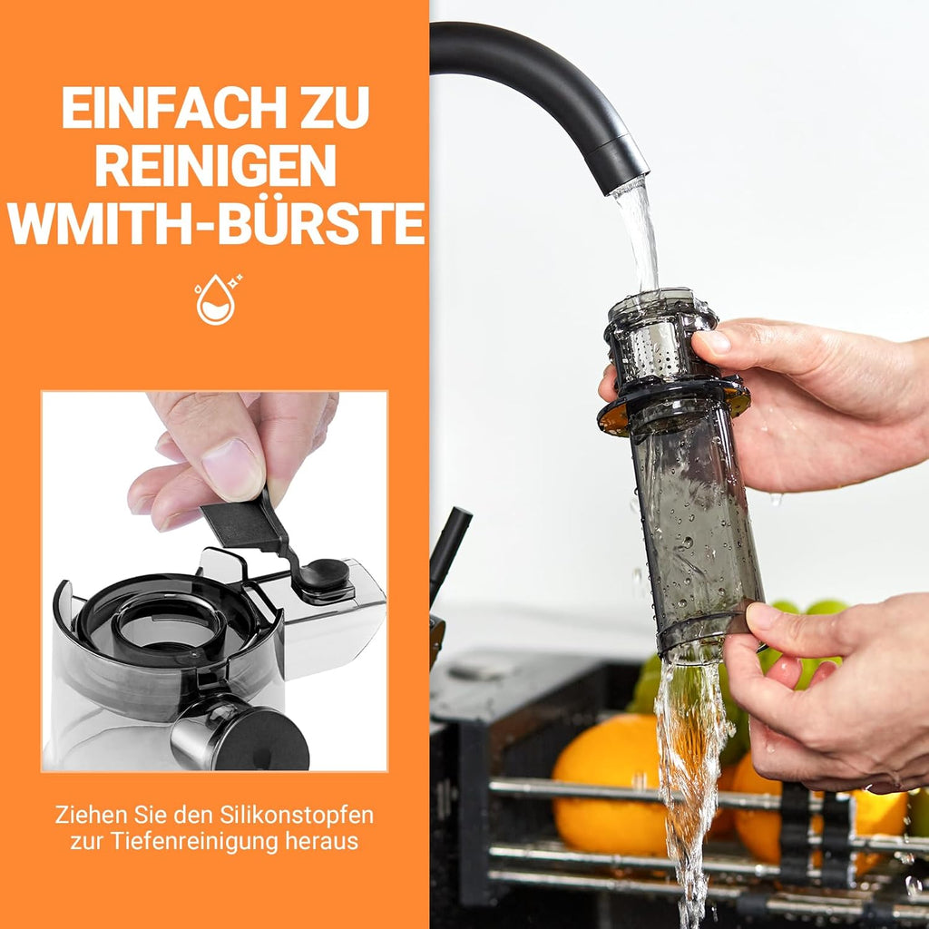 AOBOSI - Mini centrifuga a freddo con funzione masticazione inversa, spremiagrumi elettrico con spazzola e 2 tazze, multifunzione per frutta (nero, 45 mm)