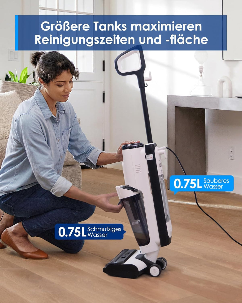 Tineco iFLOOR 5 Steam Lavapavimenti a vapore, vapore ad alta temperatura da 120℃, pulitore a vapore con filo, aspiraliquidi autopulente, lavapavimenti per sporco appiccicoso, residui di cibo