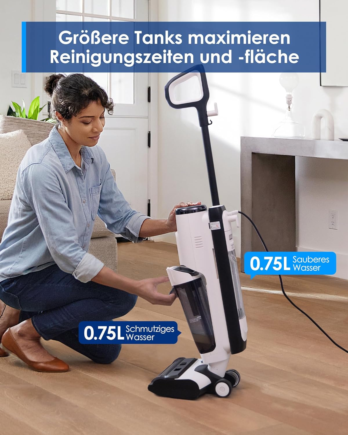 Tineco iFLOOR 5 Steam Lavapavimenti a vapore, vapore ad alta temperatura da 120℃, pulitore a vapore con filo, aspiraliquidi autopulente, lavapavimenti per sporco appiccicoso, residui di cibo