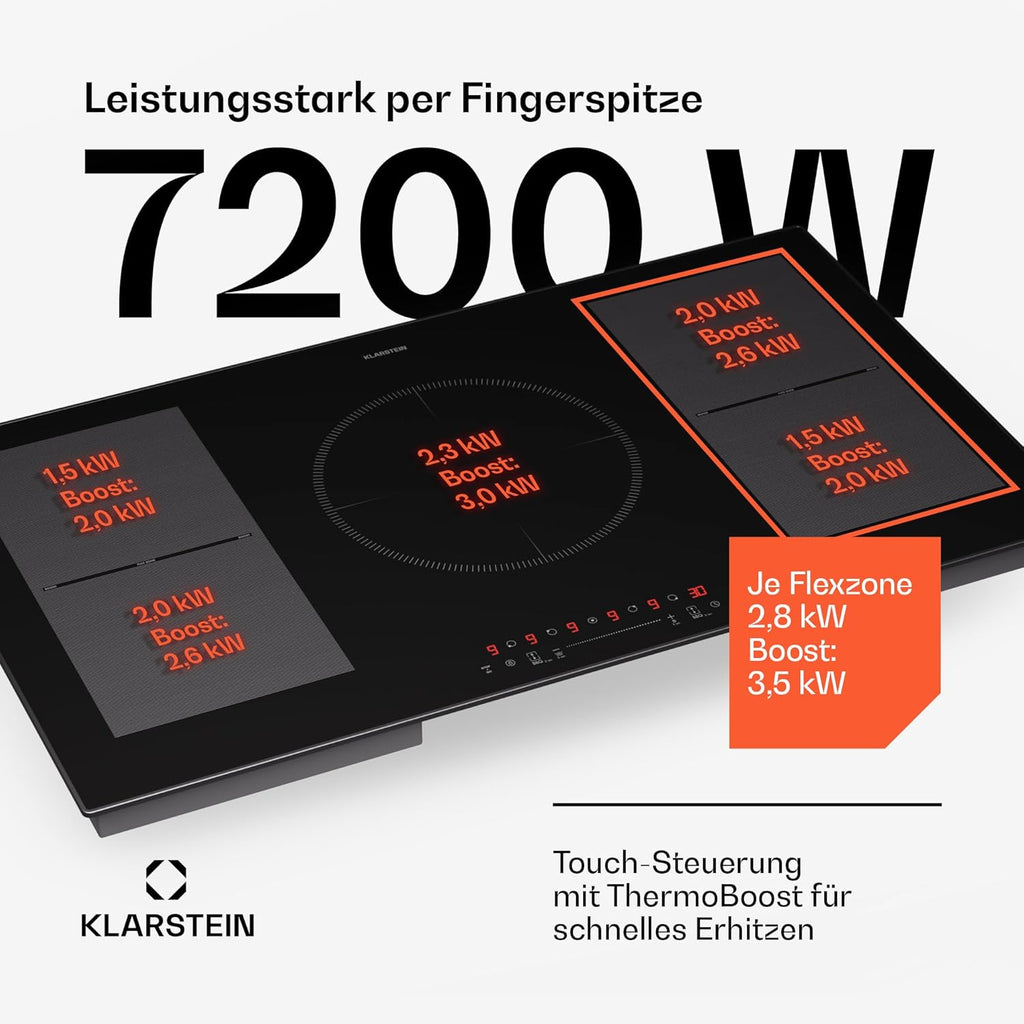 Klarstein Piano Cottura a Induzione, Piano Cottura in Vetroceramica, con 4 Piastre, Incasso con Display Touch, Display Digitale e Funzione Timer, Riscaldamento Veloce, 7000 Watt