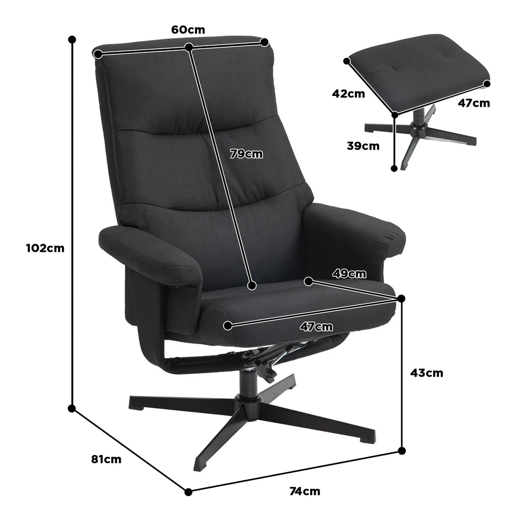 Poltrona Relax HOMCOM con Sgabello & Funzione Reclinabile Nero