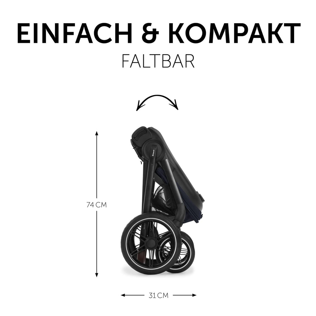 hauck Kinderwagen mit Beindecke Walk N Care ab Geburt bis 22 kg mit Liegefunktion, Becherhalter, Sitz Wendbar & Höhenverstellbar, Gummireifen, Teleskopgriff, UPF 50+, Zusammenklappbar (Dark Navy Blue9