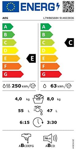 AEG L7WBA60680 Lavasciuga / DualSense - cura delicata / 8 kg lavaggio / 5 kg asciugatura / D / a risparmio energetico / ProSense - regolazione automatica del carico / Funzione aggiungi indumento / ProSteam - funzione vapore rinfrescante / 1600 giri/min
