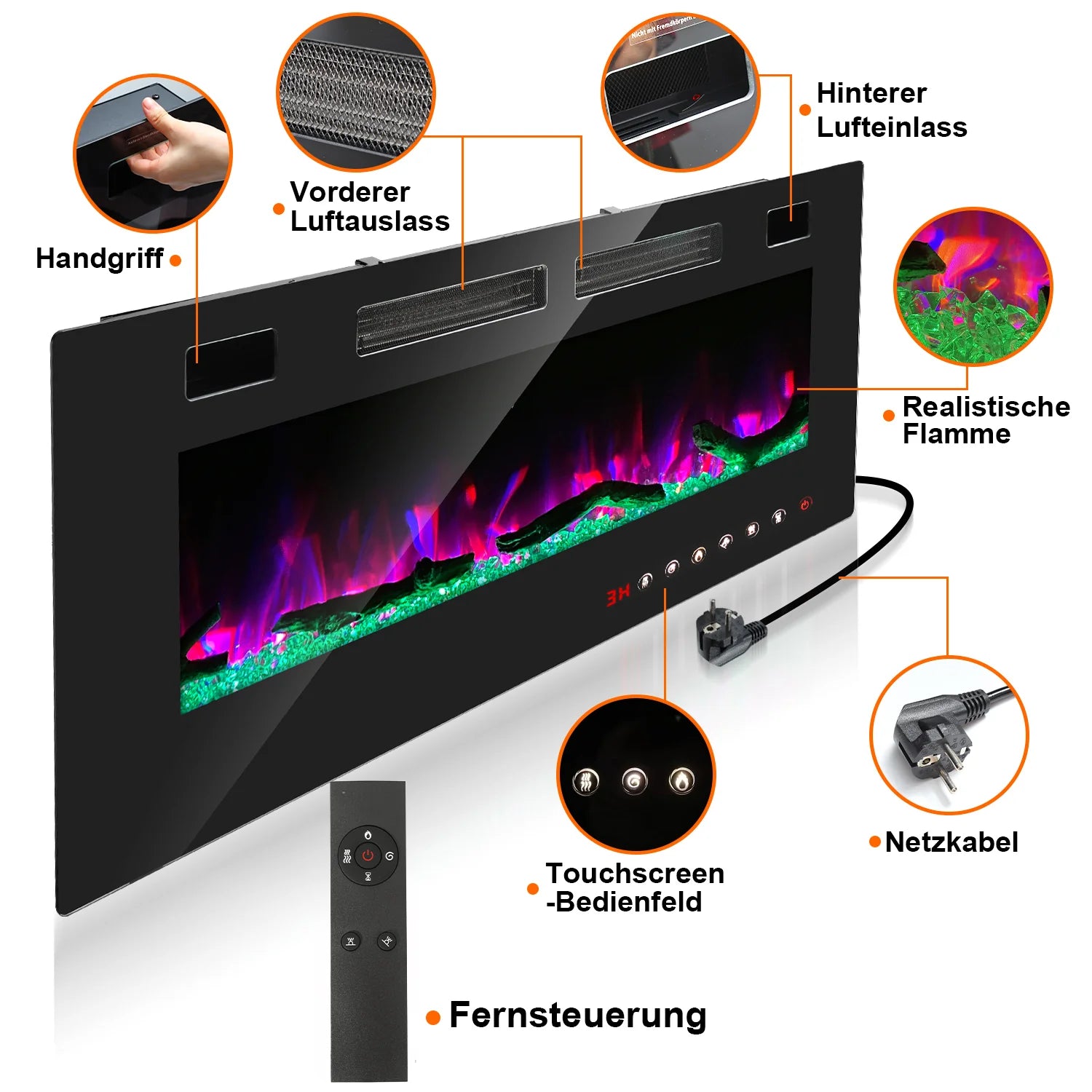Camino elettrico da parete Sonnewelt, termostato regolabile 750W/1500W