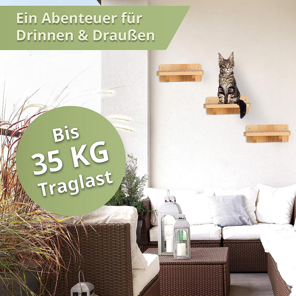 WOOWOOD Katzen-Wandkletterwand | 3-teiliges Katzenleiter-Set | Wandleitern für Katzen | Katzenkletterwand-Set | Katzenleiter | Wandklettern für Katzen | Katzenlaufsteg | Wandklettern für Katzen