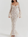 Vintage creme kanten maxi-jurk